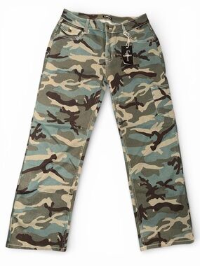 NWT Flamingals Camo Cargo Pants Size Large | High Rise Streetwear Utility Pants